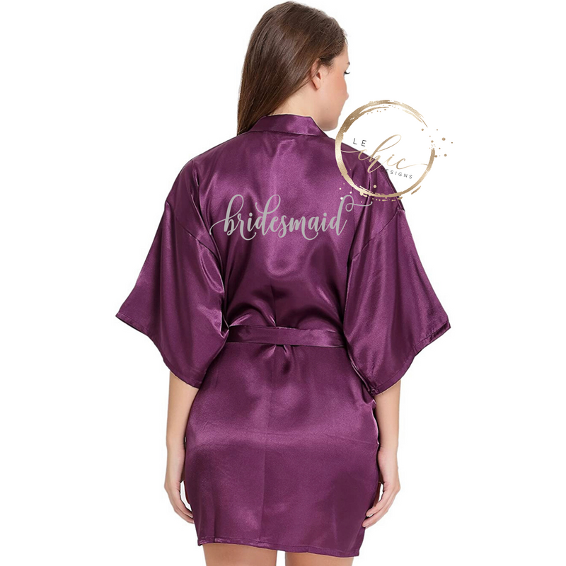 Aria Bridal Party Satin Robe Flora Script