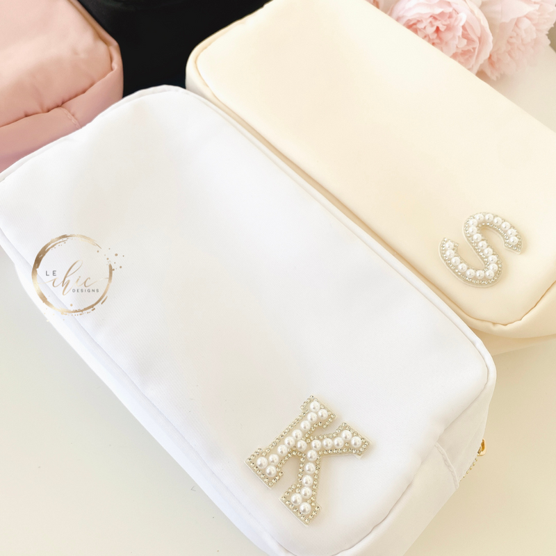 Cosmetic Make up Bag with Pearl Initial