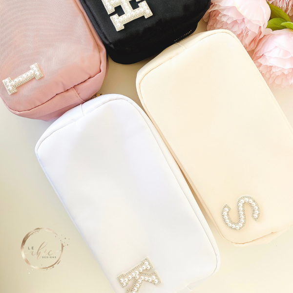 Cosmetic Make up Bag with Pearl Initial