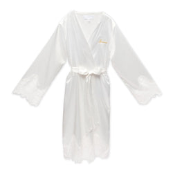 Eloise Embroidered Silky & Lace Trim Bridal Wedding Robe - White