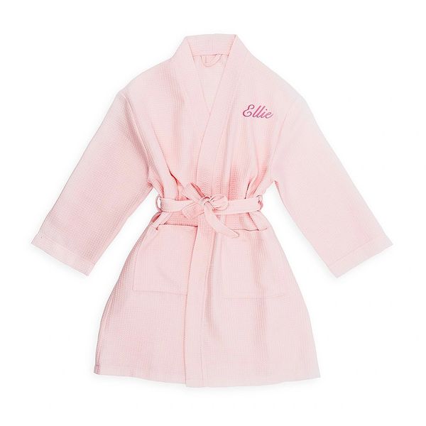 Pink Waffle Cotton Tween Girl's Robe with Pockets