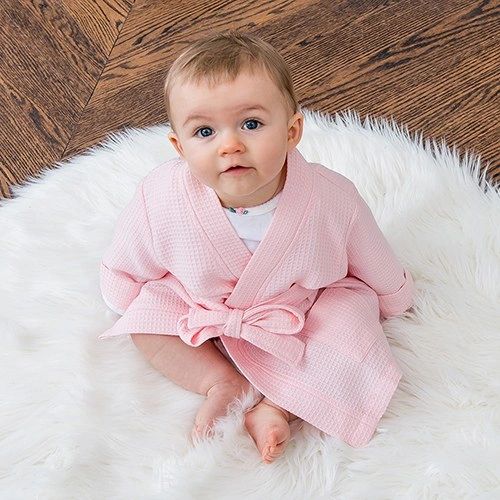 Embroidered Baby Girl's Robe with Pockets