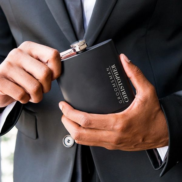 Black Engraved Flask-Groomsman