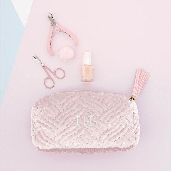 Velvet Quilted Makeup Bag Baby Pink