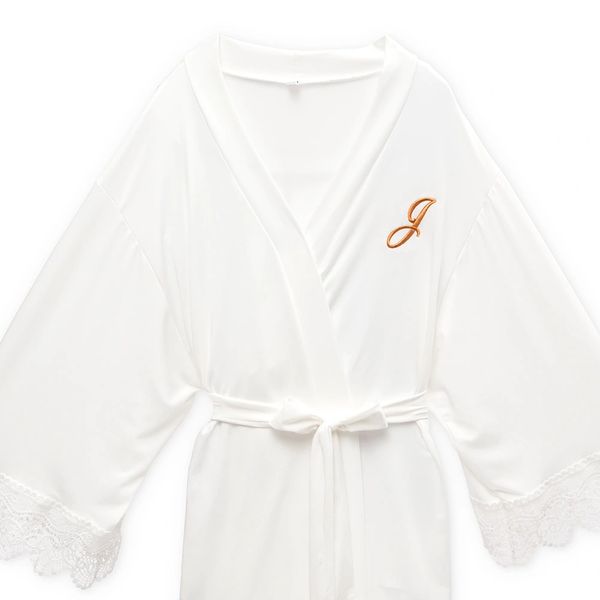 Personalized Jersey Knit Big Girl Robe-White