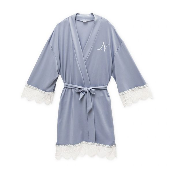 Personalized Jersey Knit Big Girl Robe-Powder Blue