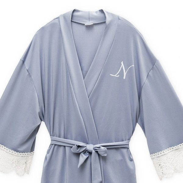 Personalized Jersey Knit Big Girl Robe-Powder Blue