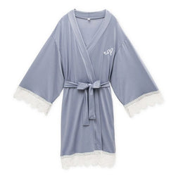 Personalized Jersey Knit Ladies Robe- Powder Blue