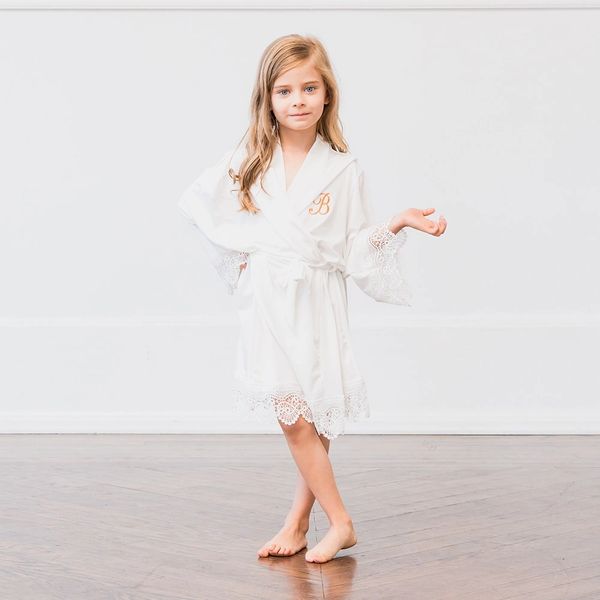 Personalized Jersey Knit Mignon Girl Robe-White