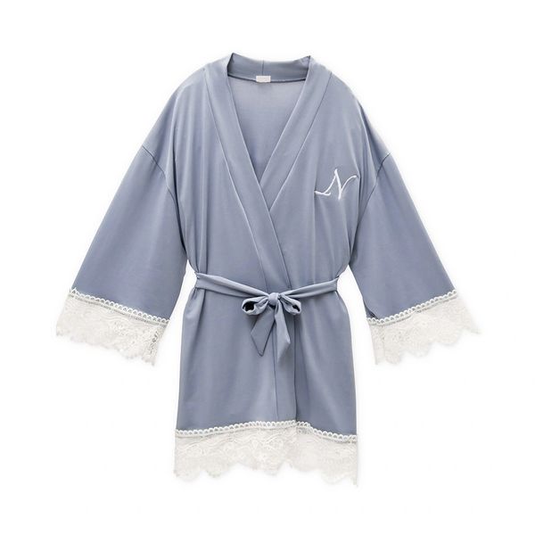 Personalized Jersey Knit Mignon Girl Robe-Powder Blue