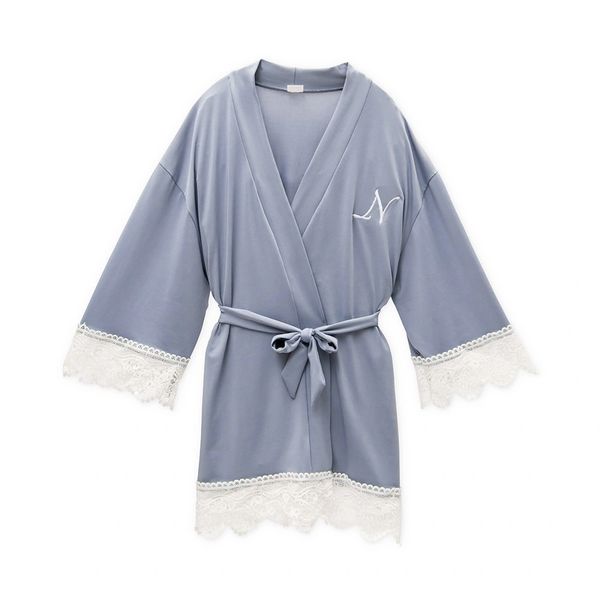 Personalized Jersey Knit Mignon Girl Robe-Powder Blue