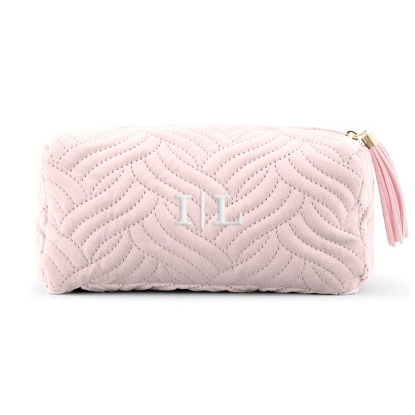 Velvet Quilted Makeup Bag Baby Pink