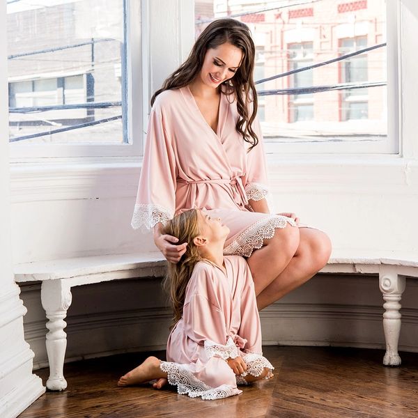 Personalized Jersey Knit Mignon Girl Robe-Blush Pink