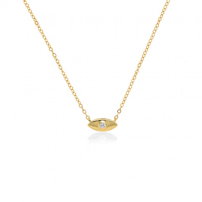 Gold Vermeil Evil Eye necklace with white cubic zirconia
