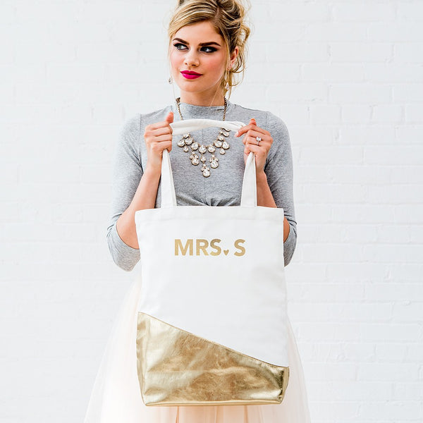 Gold & White Tote Canvas Bag